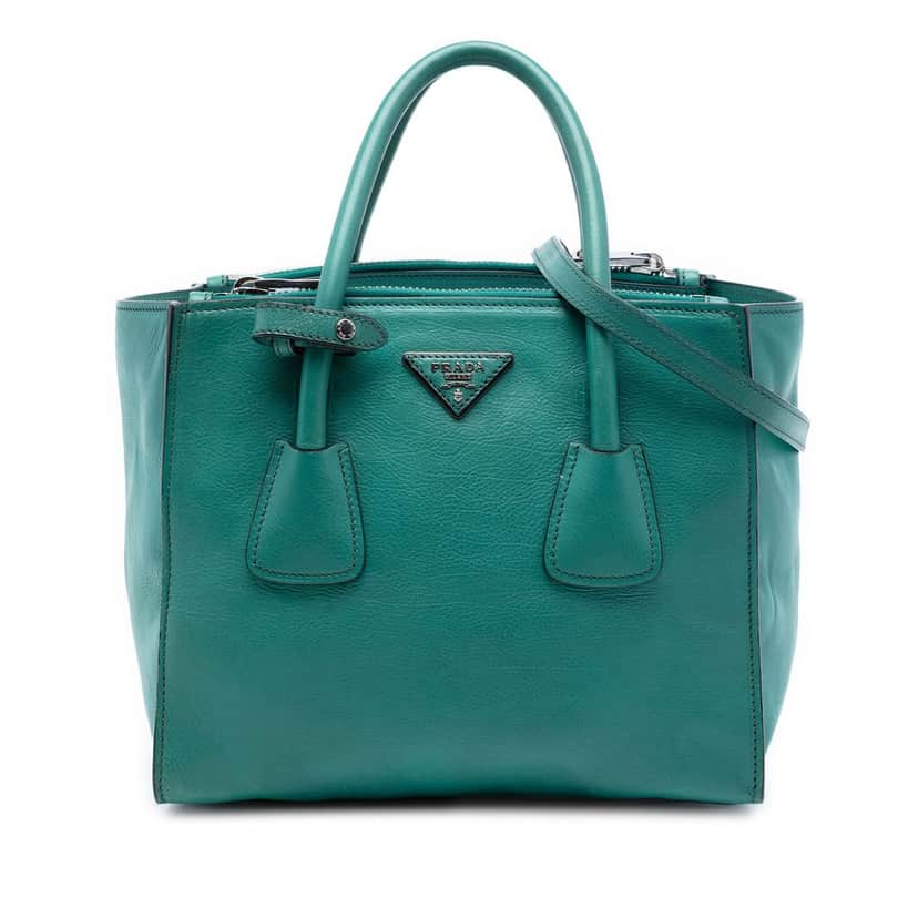 Prada Glace Calf Twin Pocket Double Handle Satchel Green Leather Very good condition - Front View