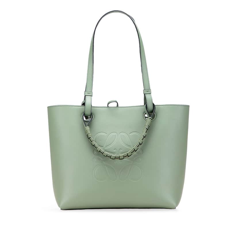 Loewe Small Smooth Calfskin Anagram Tote Green Leather Very good condition - Front View