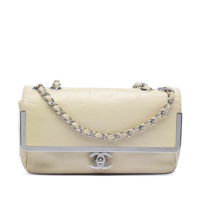 Chanel Small Distressed Patent Frame Single Flap Brown Leather Very good condition - Front View