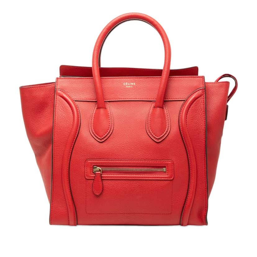 Celine Mini Grained Calfskin Luggage Tote Red Leather Very good condition - Front View