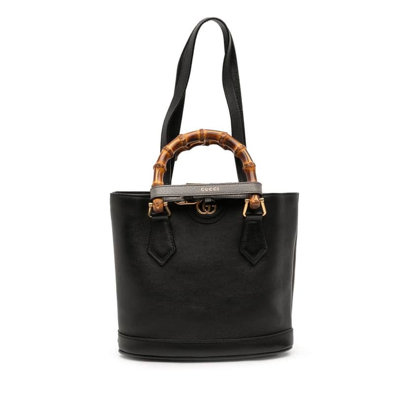 Gucci Small Calfskin Bamboo Diana Convertible Bucket Bag Black Leather Very good condition - Front View