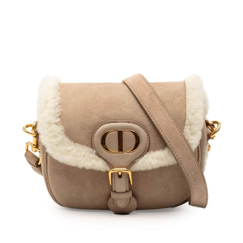 Dior Small Suede Shearling Bobby Crossbody Beige Leather Very good condition - Front View