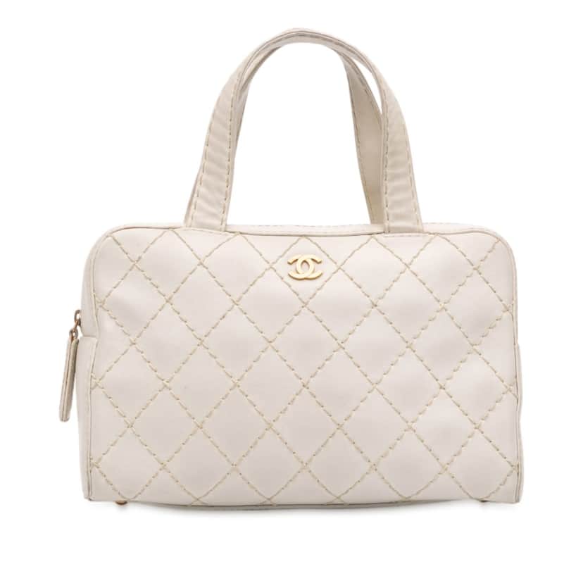 Chanel CC Lambskin Wild Stitch Handbag White Leather Never worn, with tag - Front View