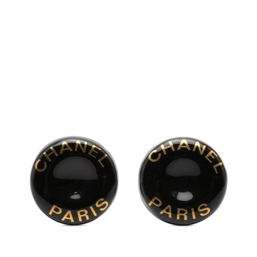 Chanel CC Resin and Brass Logo Print Clip On Earrings Black Plastic Very good condition - Front View