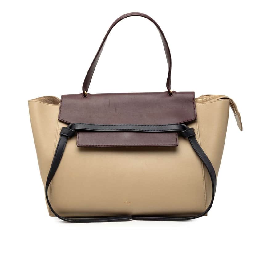 Celine Mini Tricolor Grained Calfskin Belt Satchel Beige Leather Very good condition - Front View