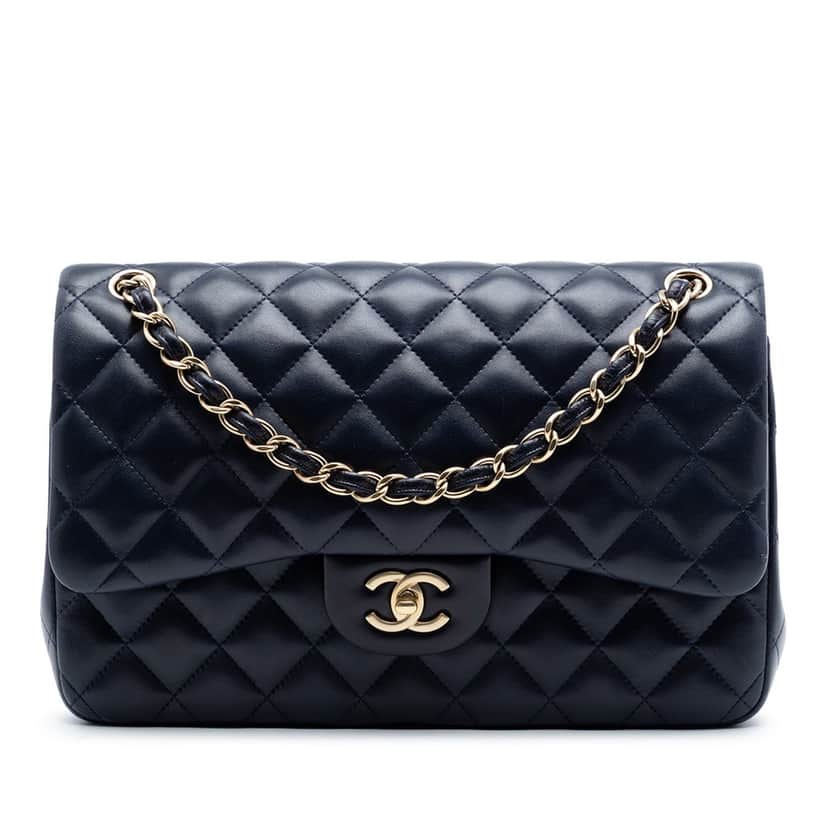 Chanel Jumbo Classic Lambskin Double Flap Blue Leather Very good condition - Front View