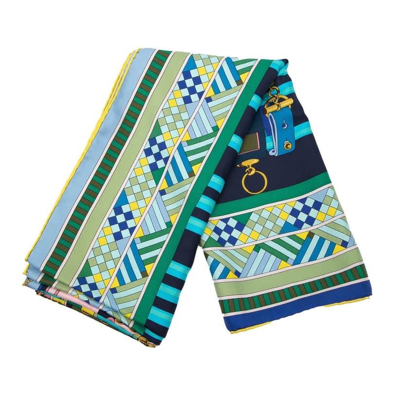 Hermès Colliers de Chiens Silk Shawl Blue Very good condition - Front View