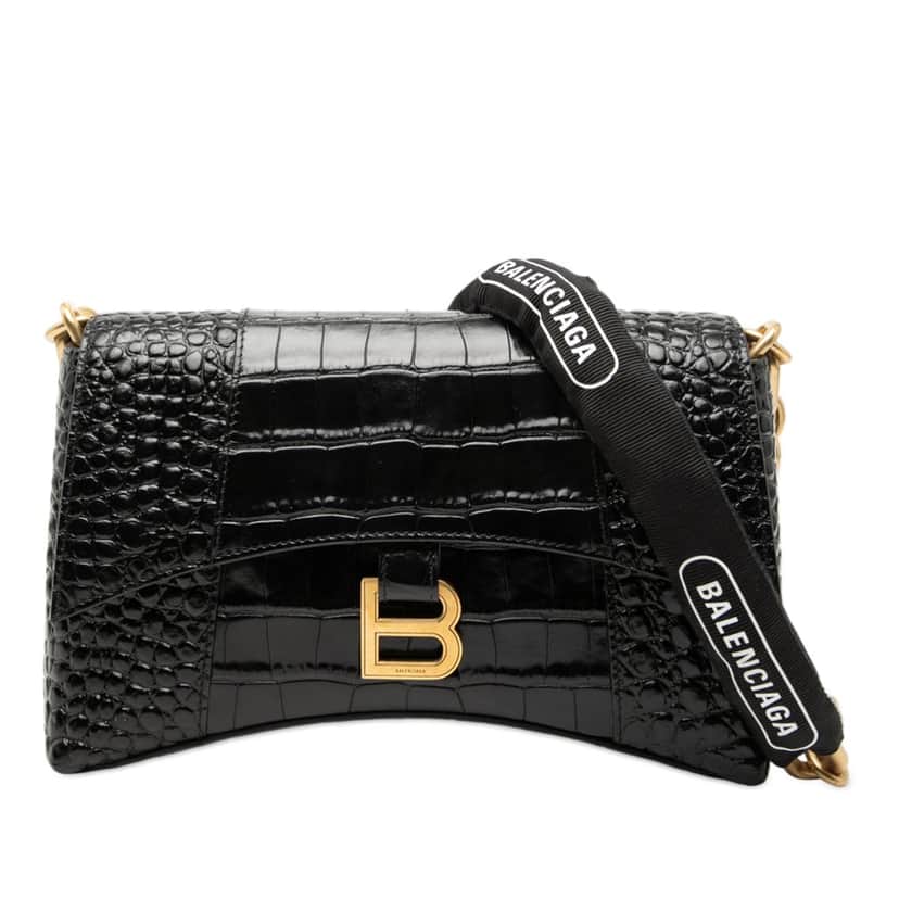 Balenciaga Croc Embossed Leather Downtown Crossbody XS Black Leather Very good condition - Front View