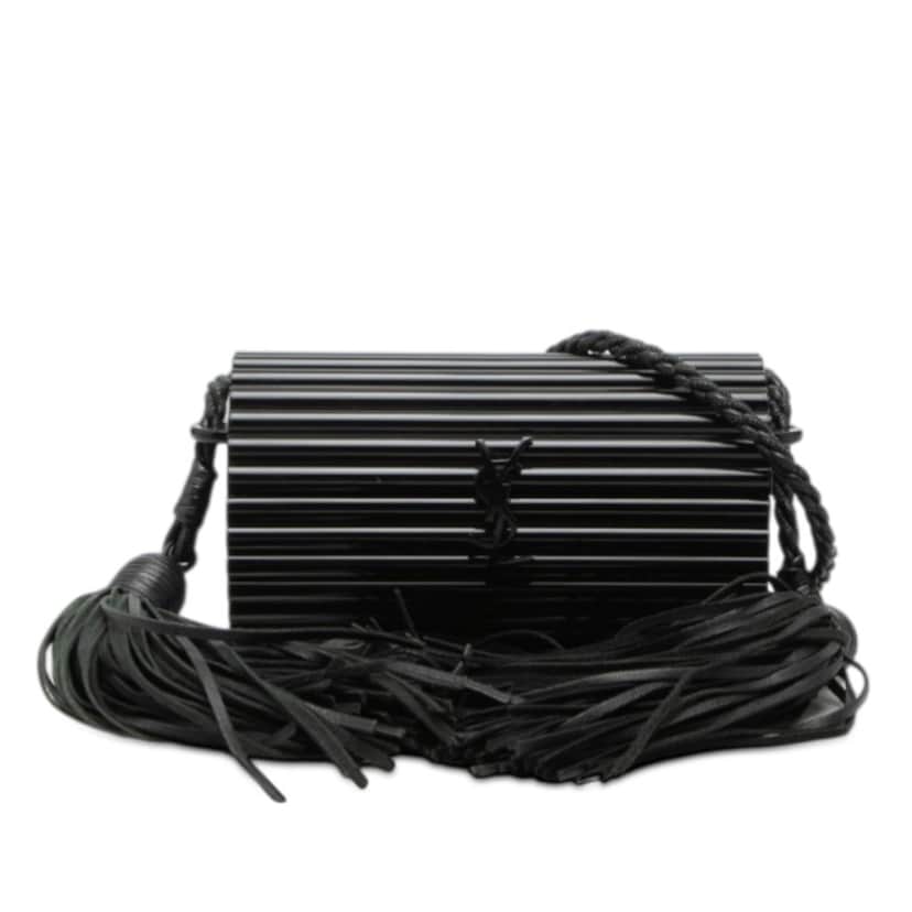 Saint Laurent Ribbed Acrylic Lambskin Fringe Monogram Monochrome Opium Box Bag Black Plastic Good condition - Front View