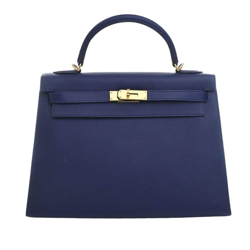 Hermès Epsom Kelly II Retourne 32 Blue Leather Very good condition - Front View