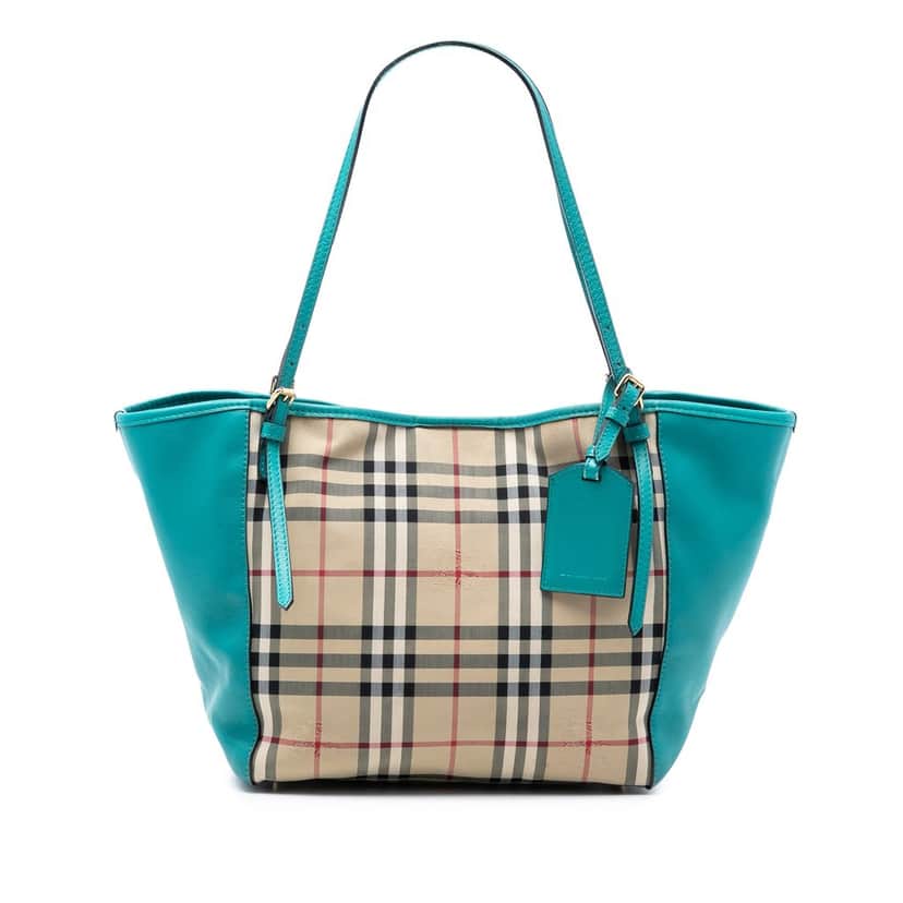 Burberry Small Haymarket Check Canvas and Leather Canterbury Tote Beige Very good condition - Front View