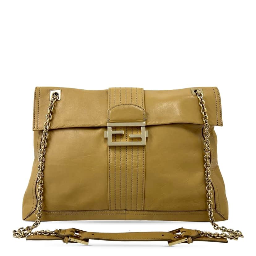 Fendi Leather Maxi Baguette Flap Bag Brown Leather Very good condition - Front View