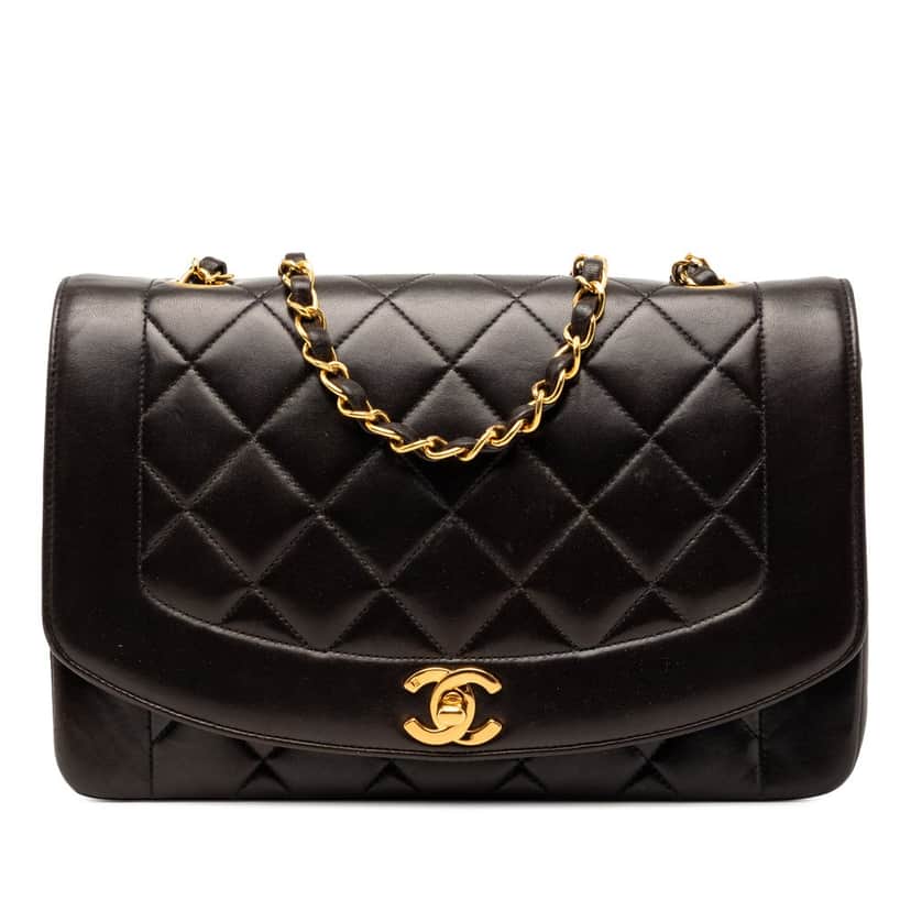Chanel Medium Lambskin Diana Flap Black Leather Very good condition - Front View