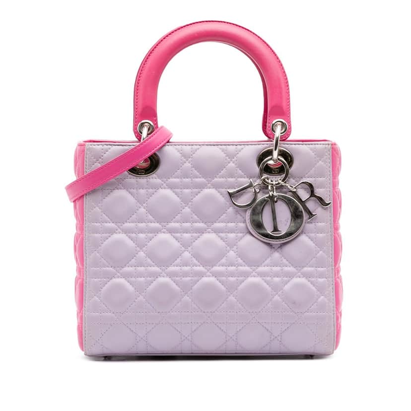 Dior Medium Bicolor Lambskin Cannage Lady Dior Purple Leather Very good condition - Front View