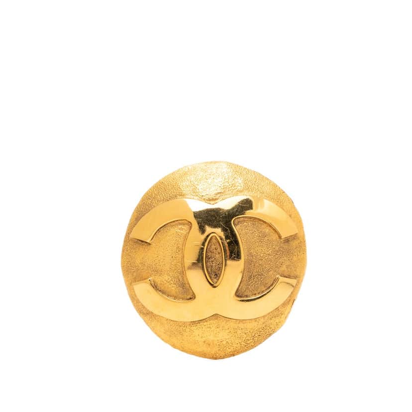 Chanel CC Gold Plated Round Pin Brooch Gold Metal Very good condition - Front View