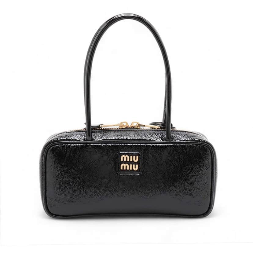 Miu Miu Small Naplak Patent Logo Beau Handbag Black Leather Very good condition - Front View