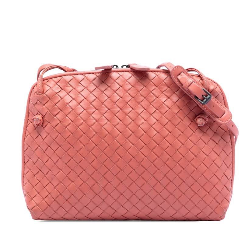 Bottega Veneta Nappa Intrecciato Nodini Crossbody Pink Leather Very good condition - Front View