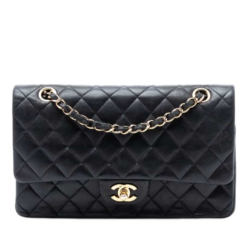 Chanel Medium Classic Lambskin Double Flap Black Leather Very good condition - Front View