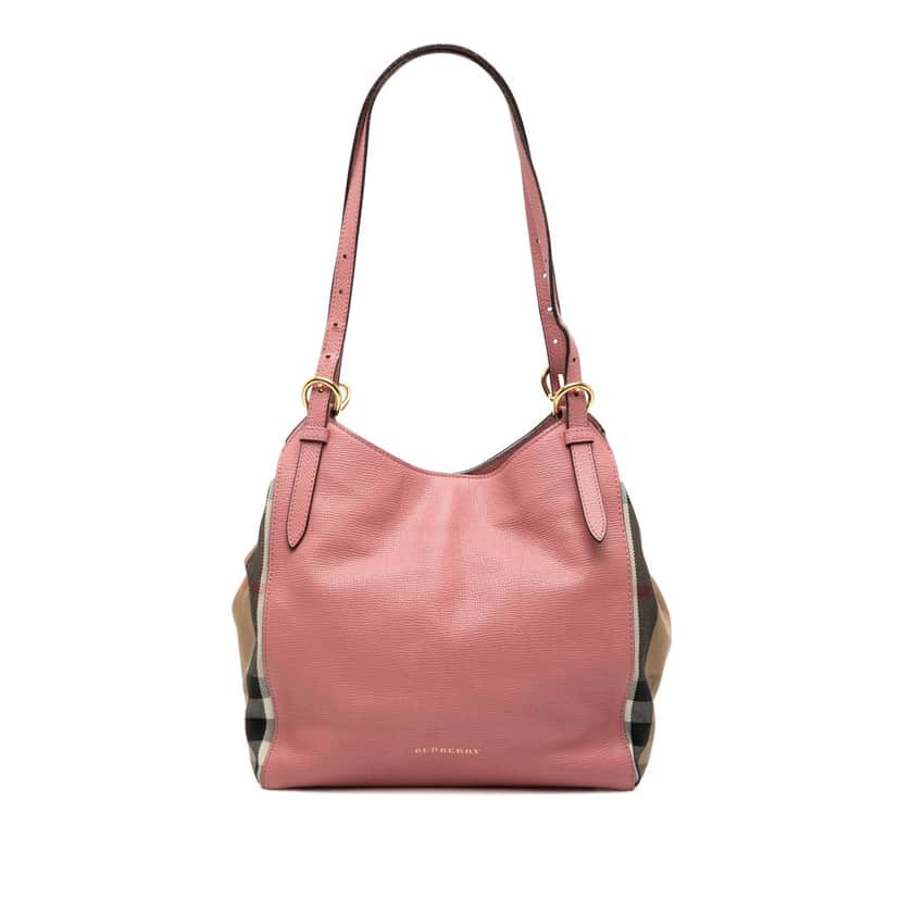 Burberry Small Leather and House Check Canvas Canterbury Tote Pink Leather Very good condition - Front View