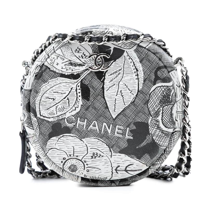 Chanel CC Calfskin Floral Round Clutch on Chain Other Leather Very good condition - Front View