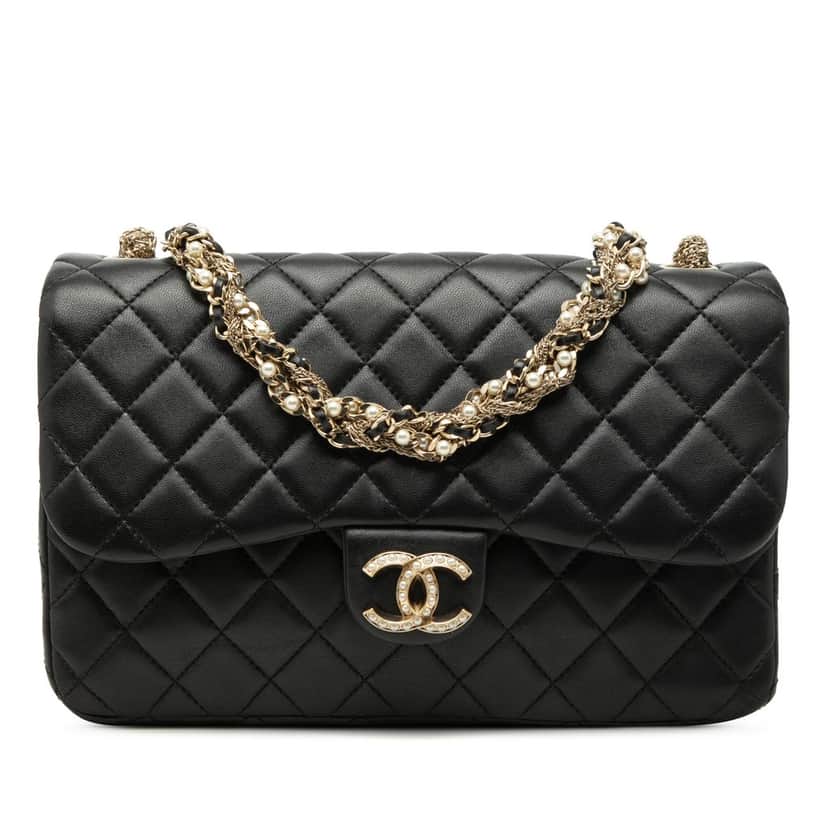 Chanel Medium Quilted Lambskin Westminster Pearl Flap Black Leather Very good condition - Front View