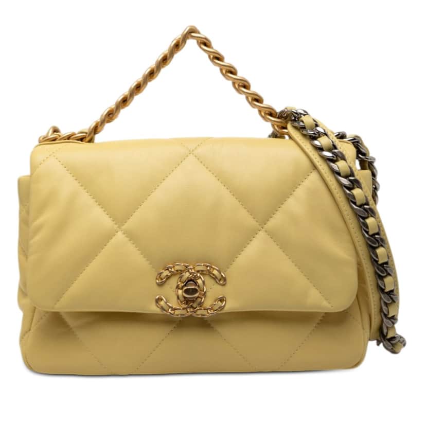 Chanel Medium Lambskin 19 Flap Yellow Leather Very good condition - Front View