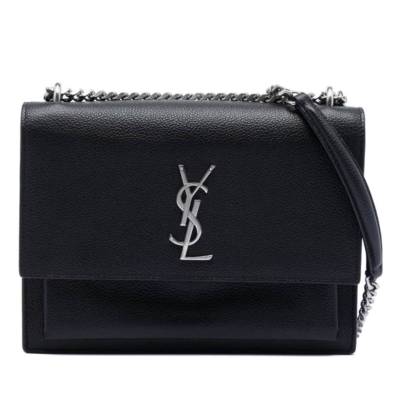 Saint Laurent Medium Grained Calfskin Monogram Sunset Crossbody Black Leather Very good condition - Front View