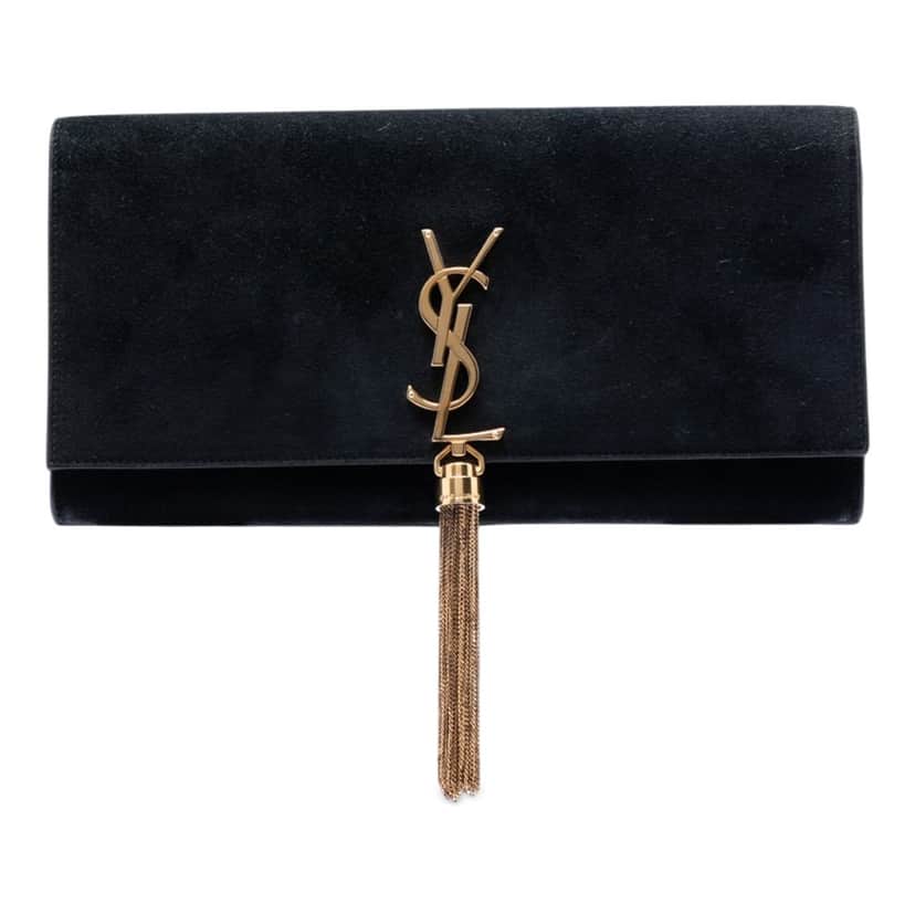 Saint Laurent Suede Monogram Kate Tassel Clutch Black Leather Very good condition - Front View