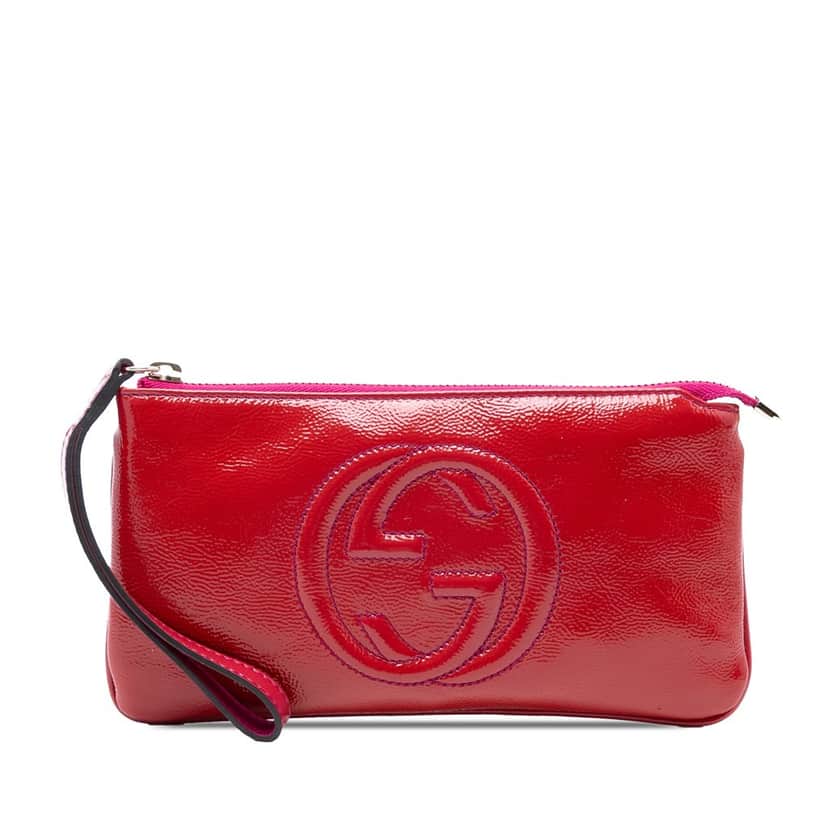 Gucci Patent Soho Wristlet Pouch Pink Leather Very good condition - Front View