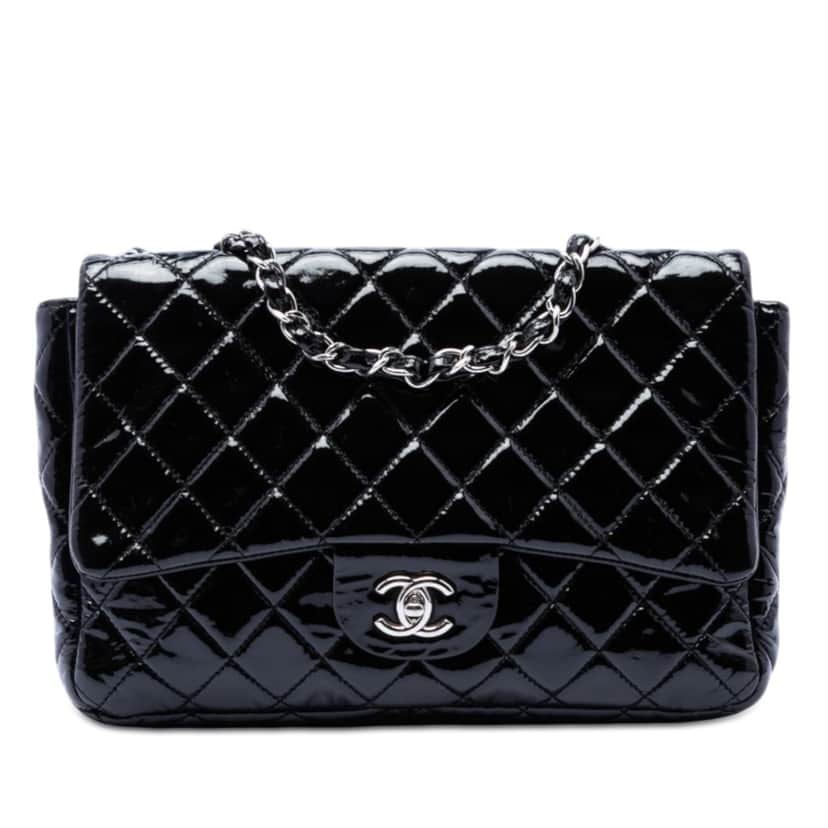 Chanel Jumbo Classic Patent Single Flap Black Leather Very good condition - Front View