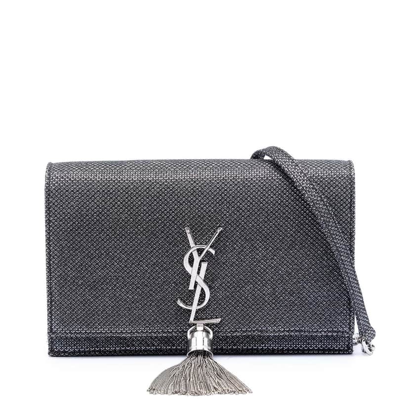 Saint Laurent Metallic Mesh Monogram Tassel Kate Wallet on Chain Silver Very good condition - Front View