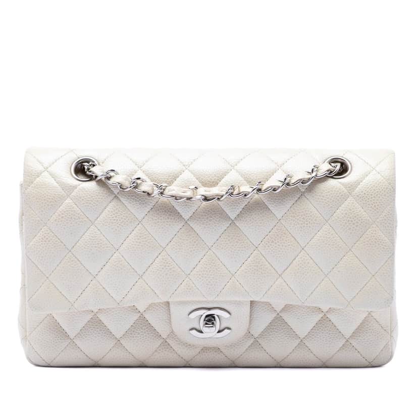 Chanel Medium Classic Caviar Double Flap White Leather Very good condition - Front View
