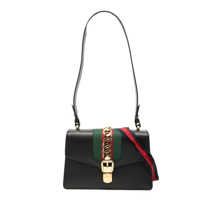 Gucci Small Leather Sylvie Web Satchel Black Leather Very good condition - Front View