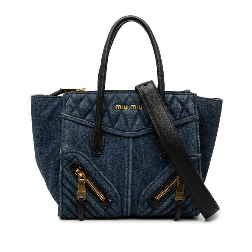 Miu Miu Small Matelasse Denim Biker Satchel Blue Very good condition - Front View