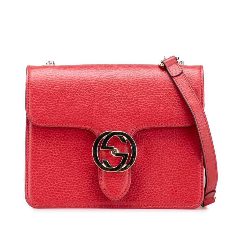 Gucci Small Dollar Calfskin Interlocking G Crossbody Red Leather Very good condition - Front View