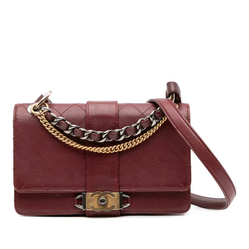 Chanel CC Stitched Calfskin Chain Flap Red Leather Good condition - Front View