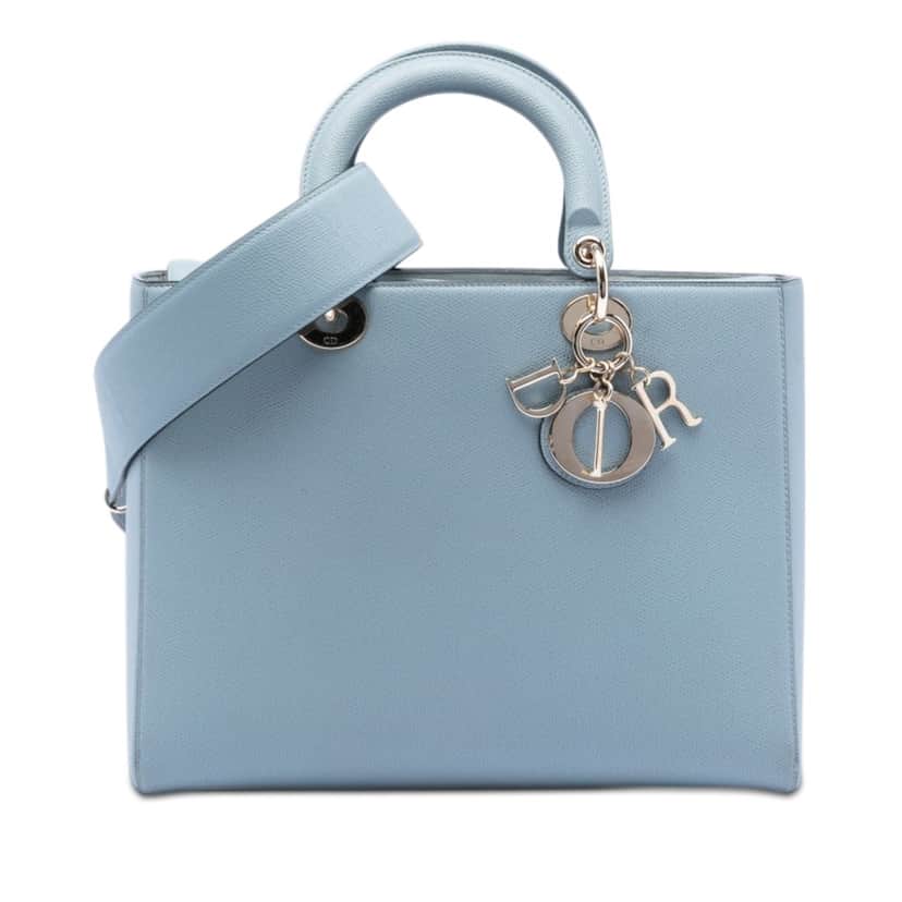 Dior Large Grained Calfskin Lady Dior Blue Leather Very good condition - Front View