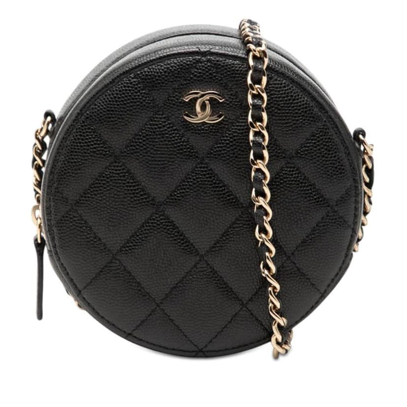 Chanel CC Quilted Caviar Round Clutch With Chain