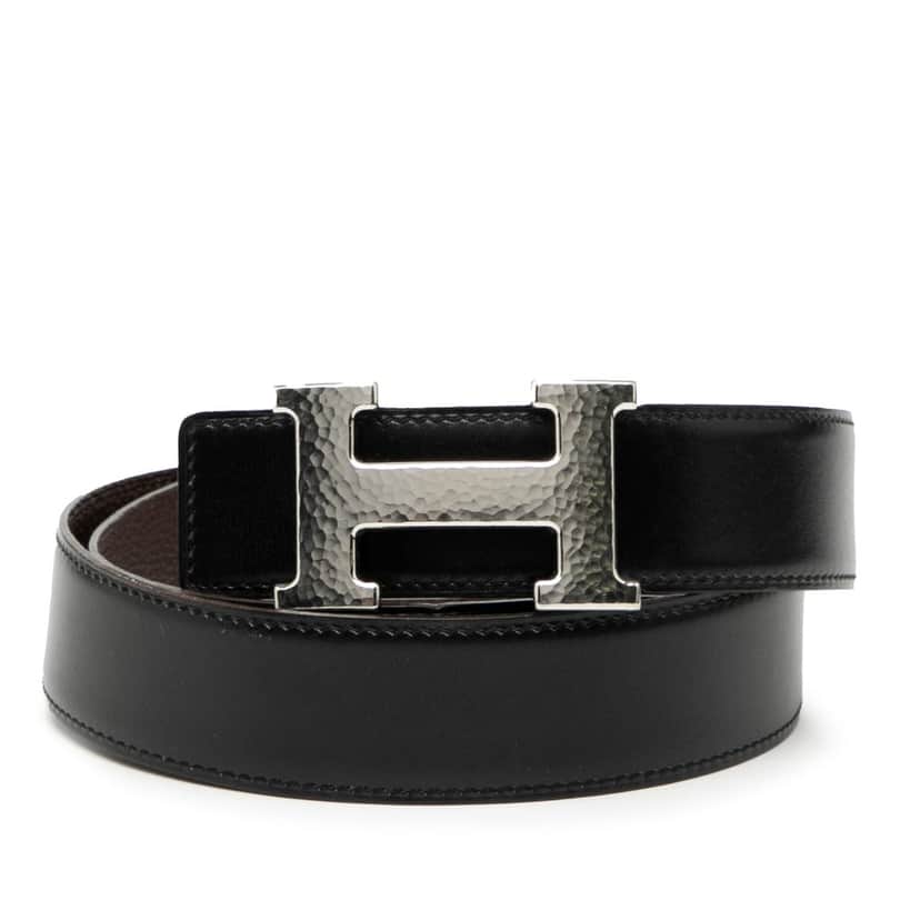 Hermès Swift and Togo Constance H Martelee Reversible Belt Black Leather Very good condition - Front View