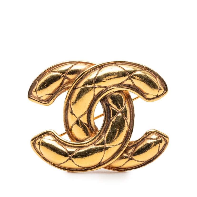 Chanel CC Quilted Gold Plated Brooch Gold Metal Very good condition - Front View