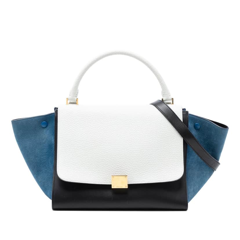 Celine Medium Tricolor Calfskin and Nubuck Trapeze Satchel Black Leather Very good condition - Front View