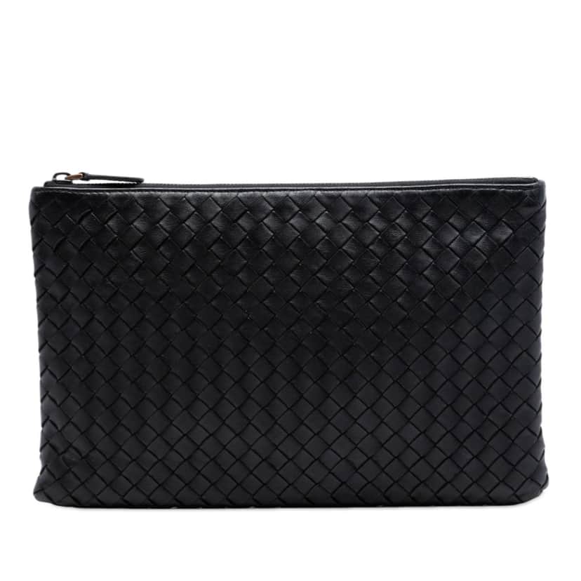 Bottega Veneta Nappa Intrecciato Clutch Black Leather Very good condition - Front View