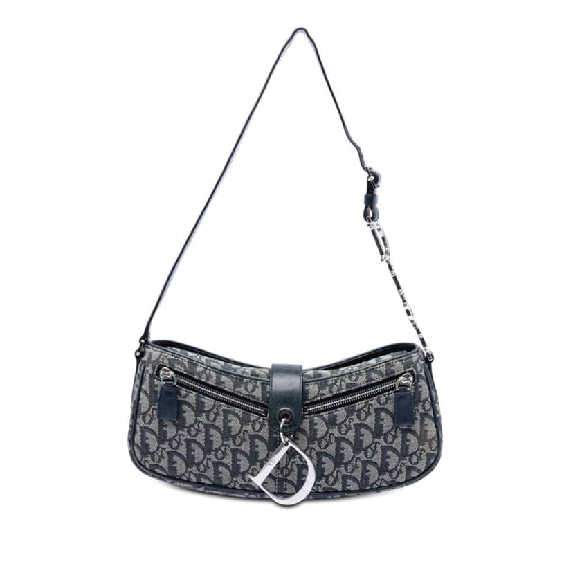 Dior Diorissimo Trotter Canvas Shoulder Bag Blue Very good condition - Front View