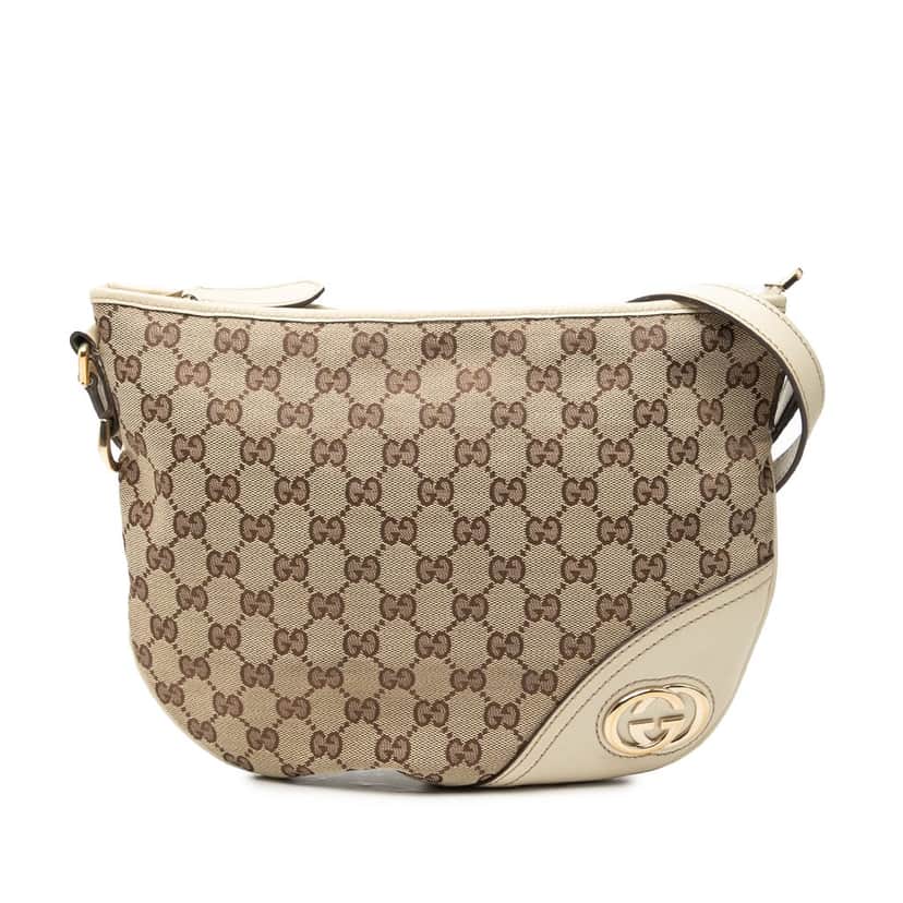 Gucci Medium GG Canvas New Britt Half Moon Crossbody Beige Very good condition - Front View
