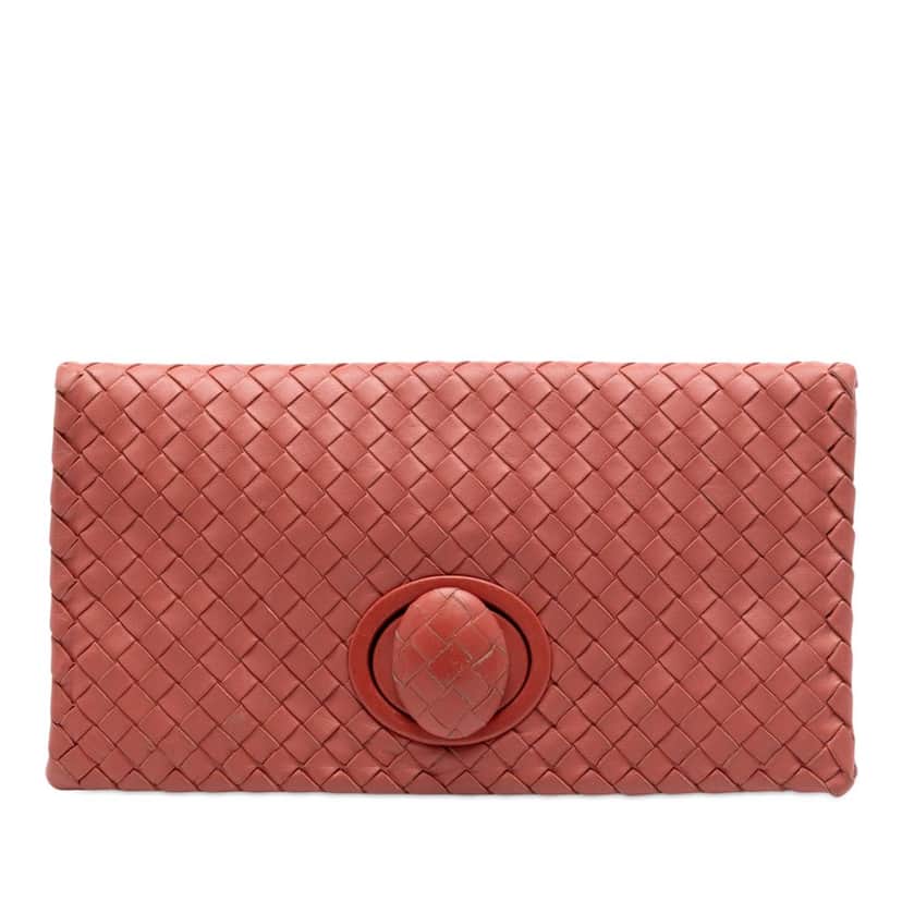Bottega Veneta Nappa Intrecciato Turn Lock Clutch Red Leather Very good condition - Front View