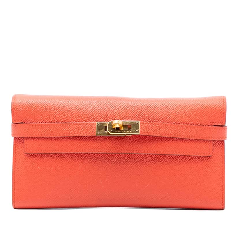 Hermès Epsom Kelly Longue Wallet Orange Leather Very good condition - Front View