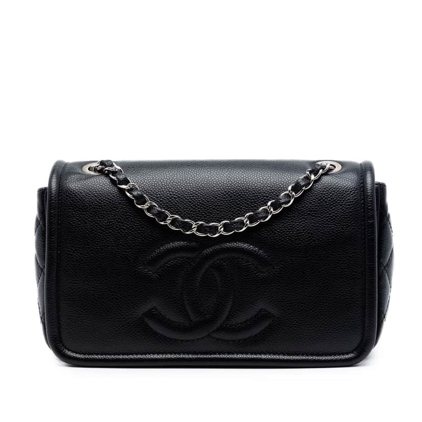 Chanel Medium Caviar CC Timeless Flap Black Leather Very good condition - Front View