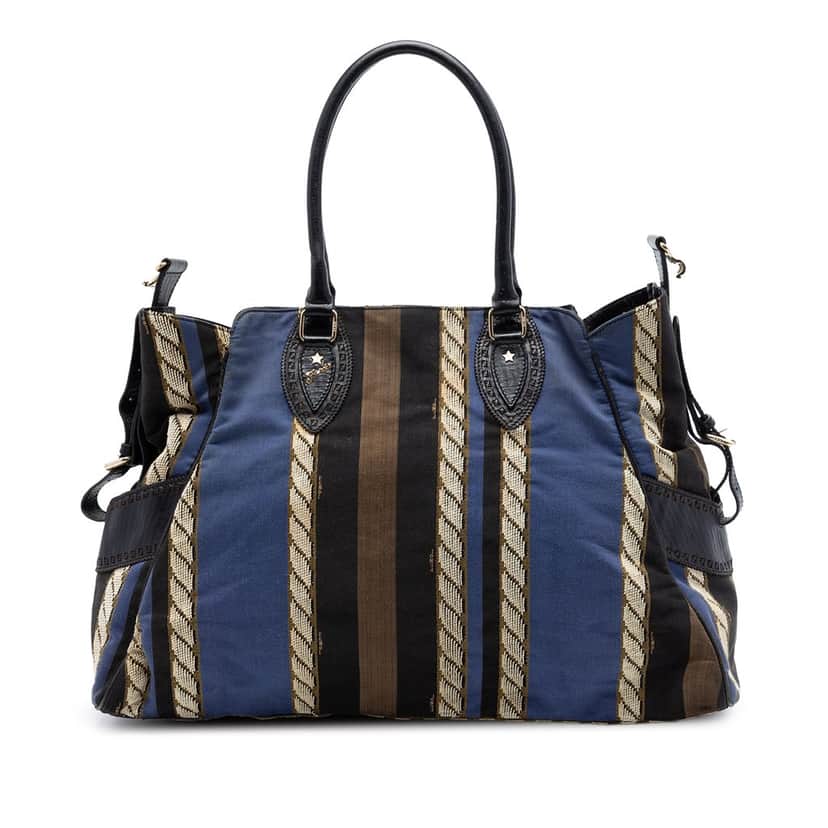 Fendi Large Pequin Canvas Etniko Du Jour Handbag Blue Very good condition - Front View