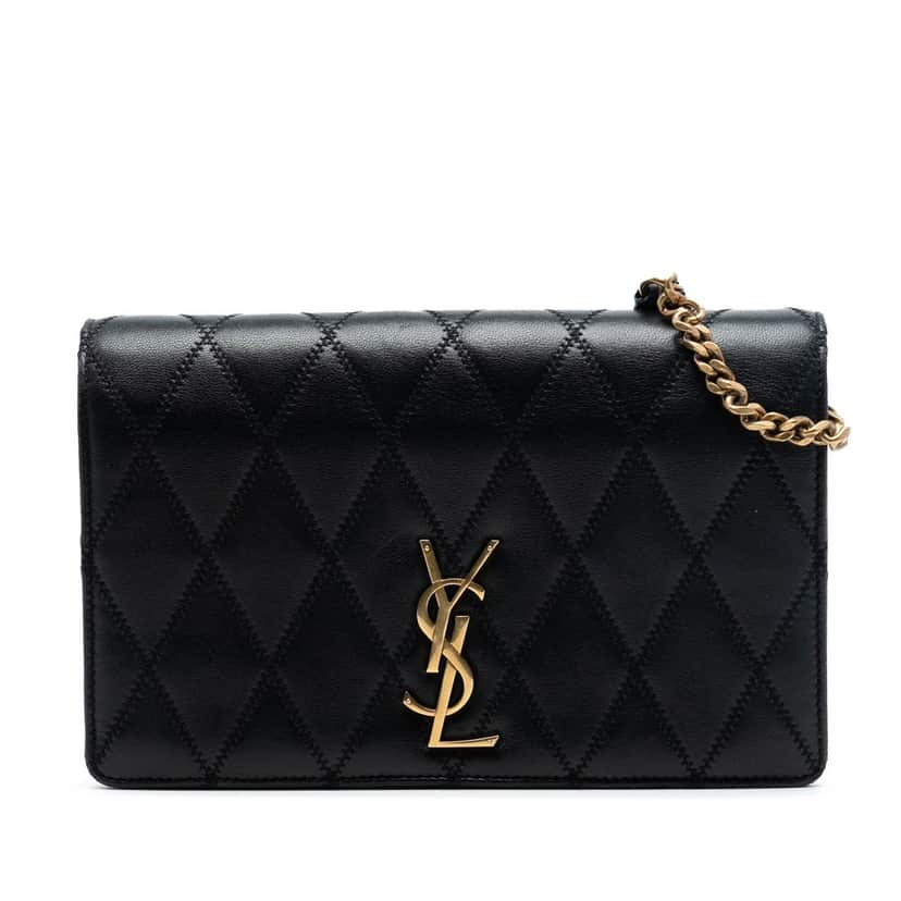 Saint Laurent Diamond Quilted Lambskin Angie Chain Bag Black Leather Very good condition - Front View