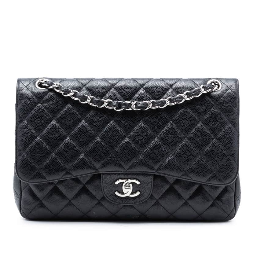 Chanel Jumbo Classic Caviar Double Flap Black Leather Very good condition - Front View